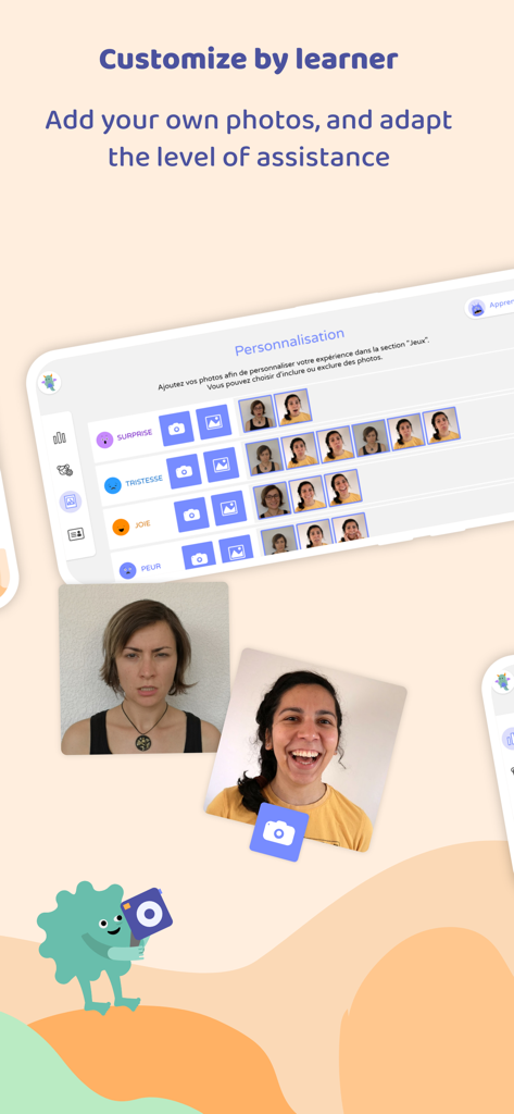EMOFACE Play & Learn emotions - The Emoface app interface for personalizing emotion learning with custom photos