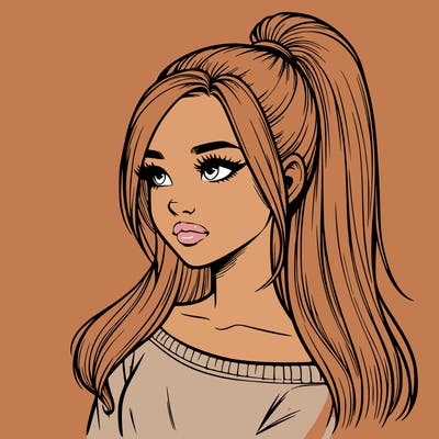 realistic girl with a high ponytail