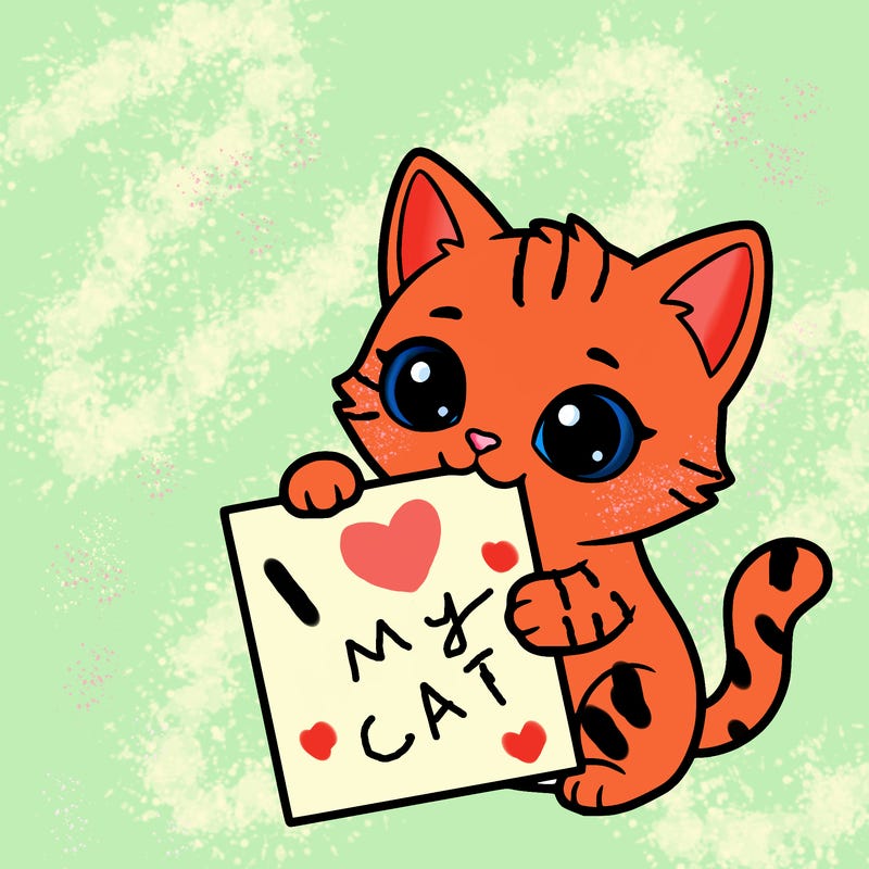 a small cat with a blank sheet of paper in its hand. the cat is sooooooo cute!