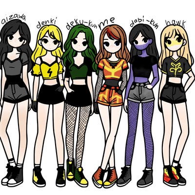 a group of girls wearing crop tops and shorts