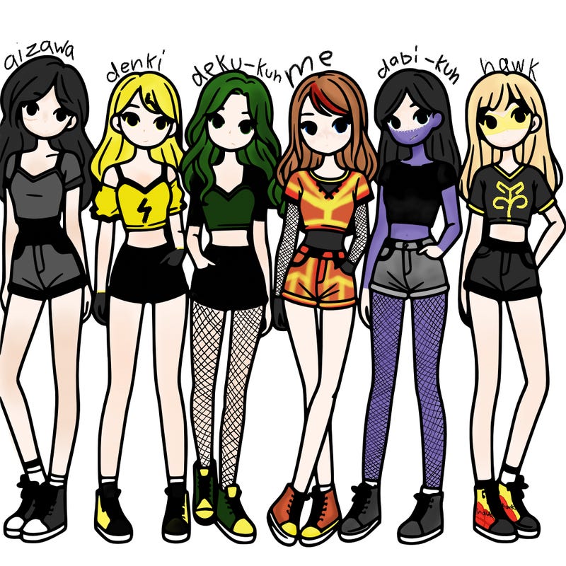 a group of girls wearing crop tops and shorts