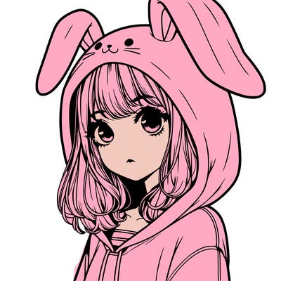 realistic girl wearing a bunny hoodie