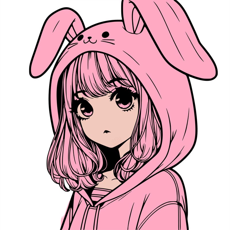 realistic girl wearing a bunny hoodie