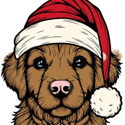 realistic dog with a christmas hat