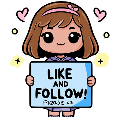 a girl holding a sign that says like and follow!