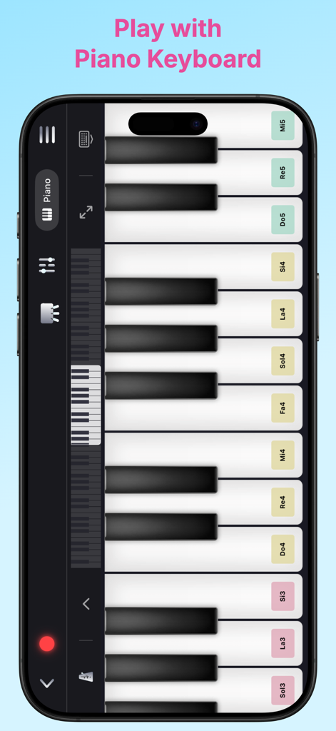 Hi Piano - Digital piano keyboard interface in the Hi Piano app