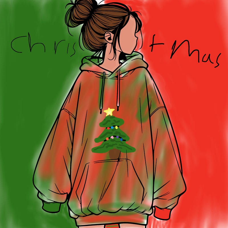realistic girl with a oversized sweatshirt on and a bun