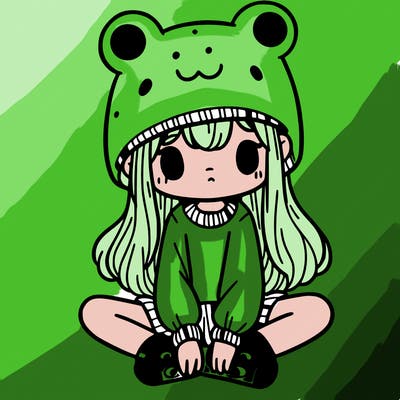 a girl wearing a frog hat and some frog socks