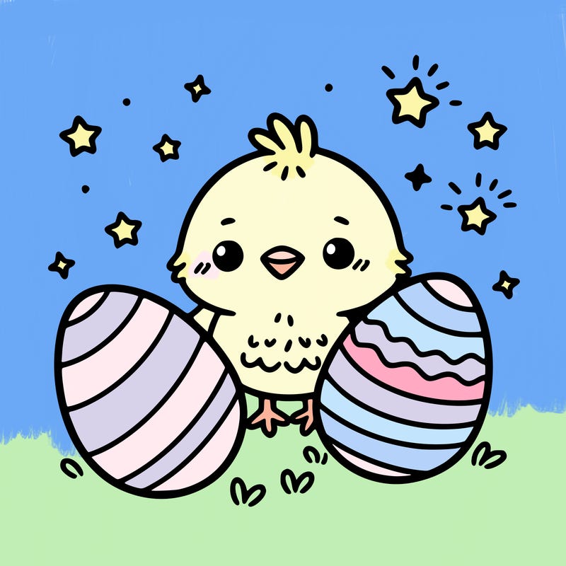cute easter chick with eggs