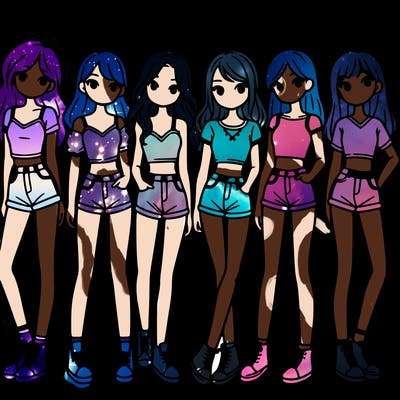 a group of girls wearing crop tops and shorts