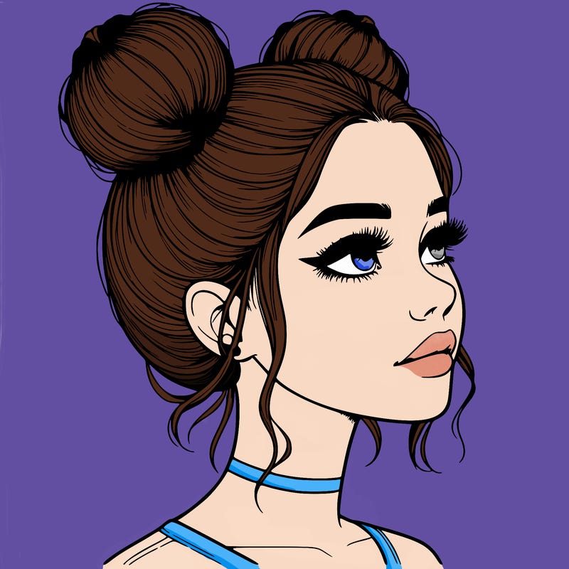 realistic girl with buns on the top of her head