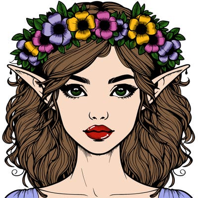 realistic female elf with flower crown