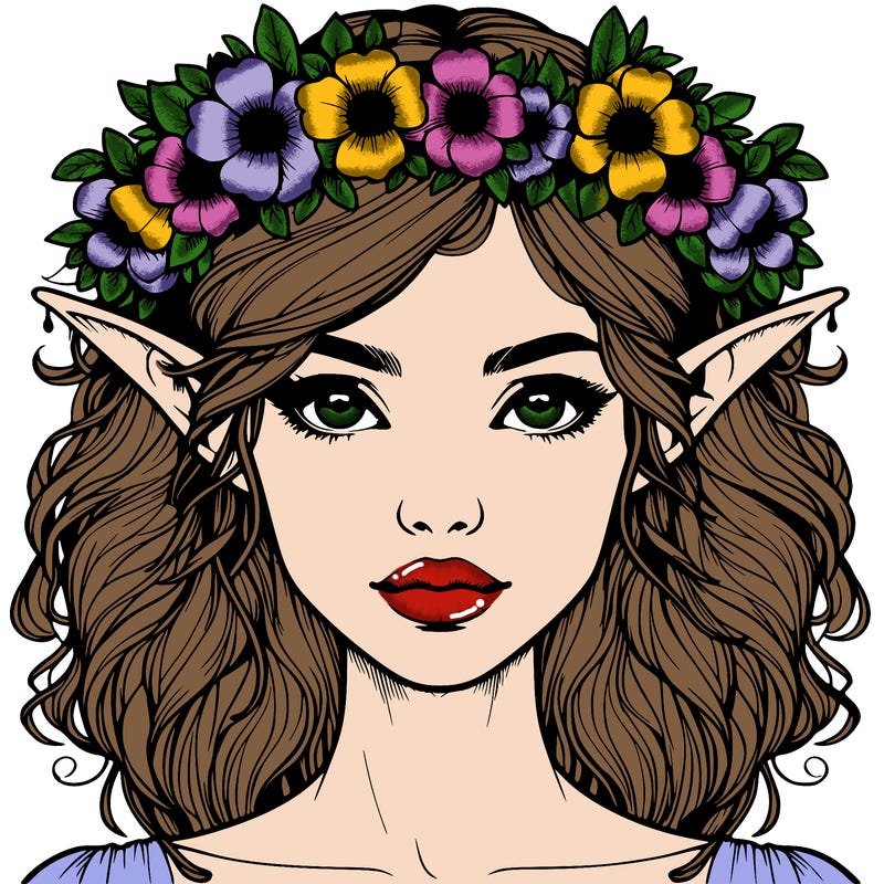 realistic female elf with flower crown
