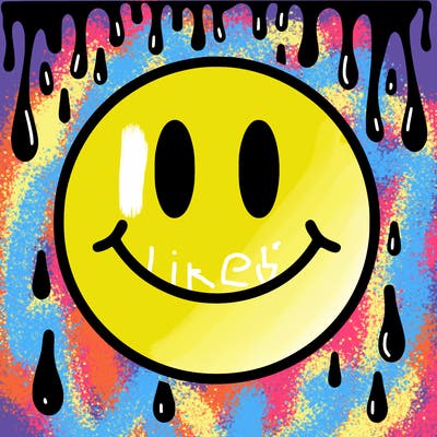 smiley face with drippy black and white background