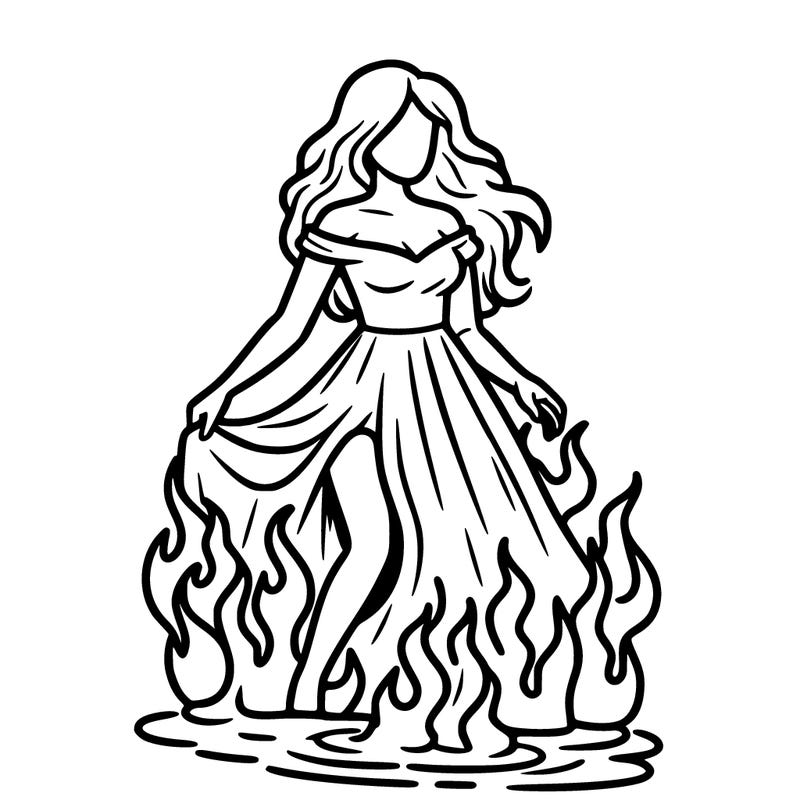 woman on fire in dress