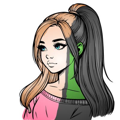 realistic girl with a high ponytail