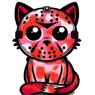 a cat that’s wearing a jason mask