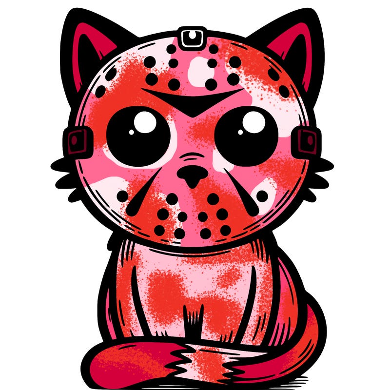 a cat that’s wearing a jason mask