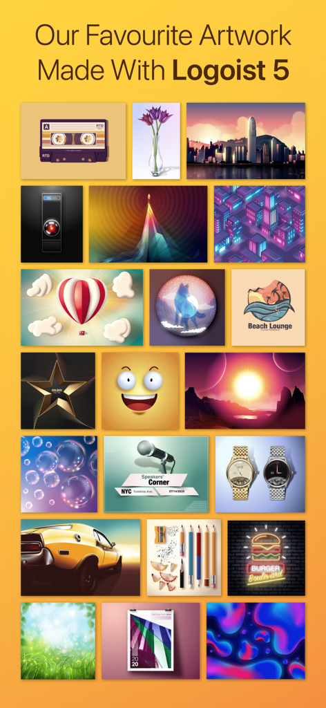 Logoist 5 - A gallery of diverse professional designs and vector illustrations created with the Logoist 5 app