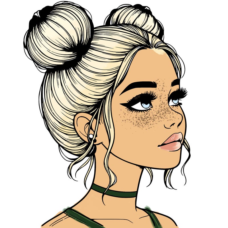 realistic girl with buns on the top of her head