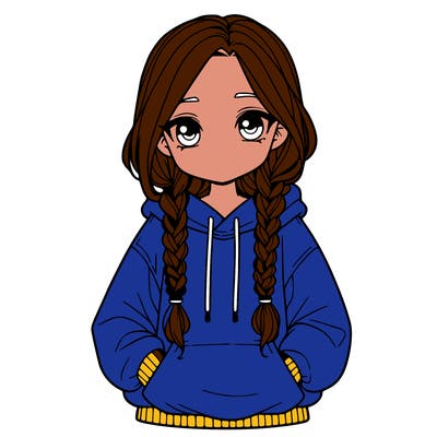 a realistic girl with a oversized hoodie and she has braids