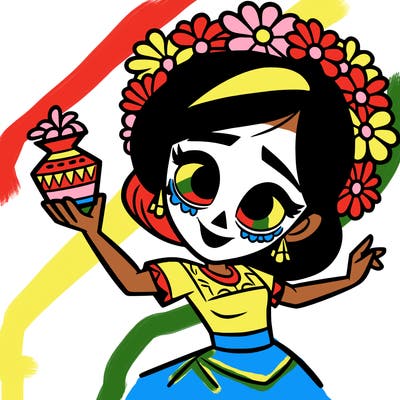 a disney style day of the dead woman.