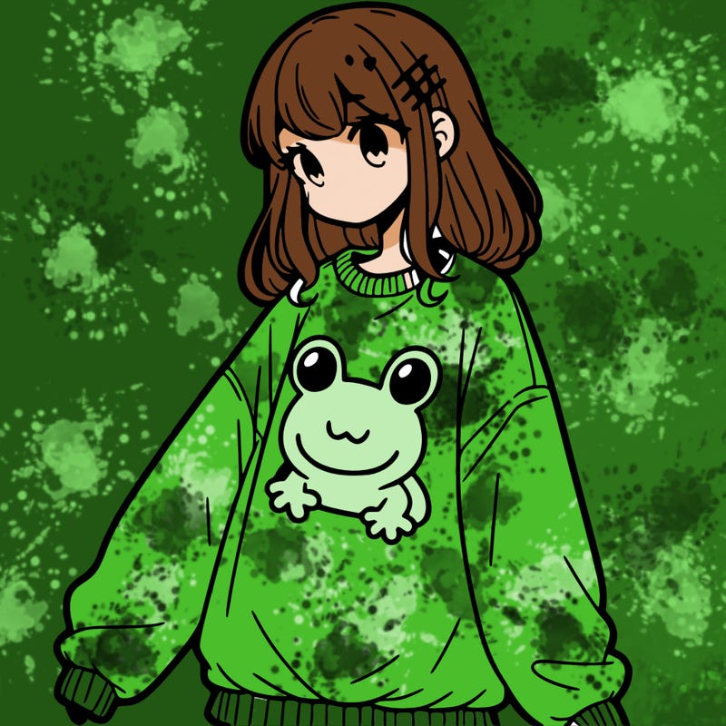 girl wearing frogging sweatshirt
