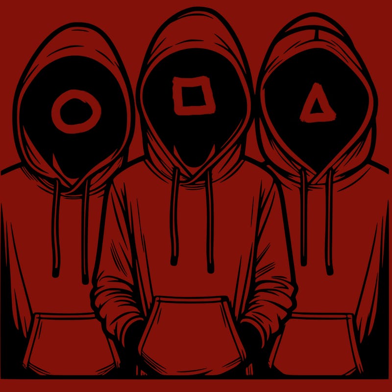 3 faceless people in  hoodies