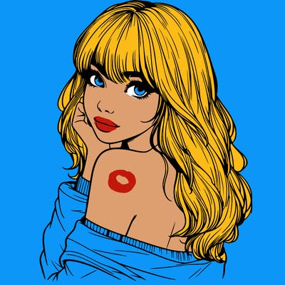 realistic girl with bangs looking over her shoulder