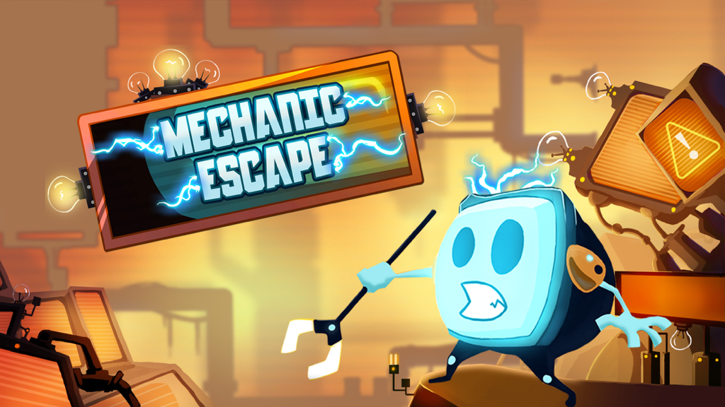Mechanic Escape - ロボットのキャラクター『Mech』が登場するMechanic Escapeのタイトル画面