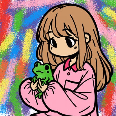 girl with long hair and a oversized shirt. and she is holding a frog