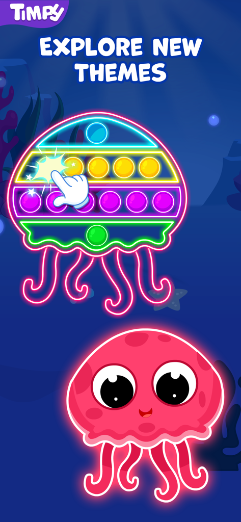 Pop It Games For 2 Year Olds - Un colorido juguete pop-it de medusa en un juego submarino para niños pequeños