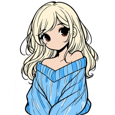 shy pretty girl wearing a sweater that is falling off one shoulder portrait
