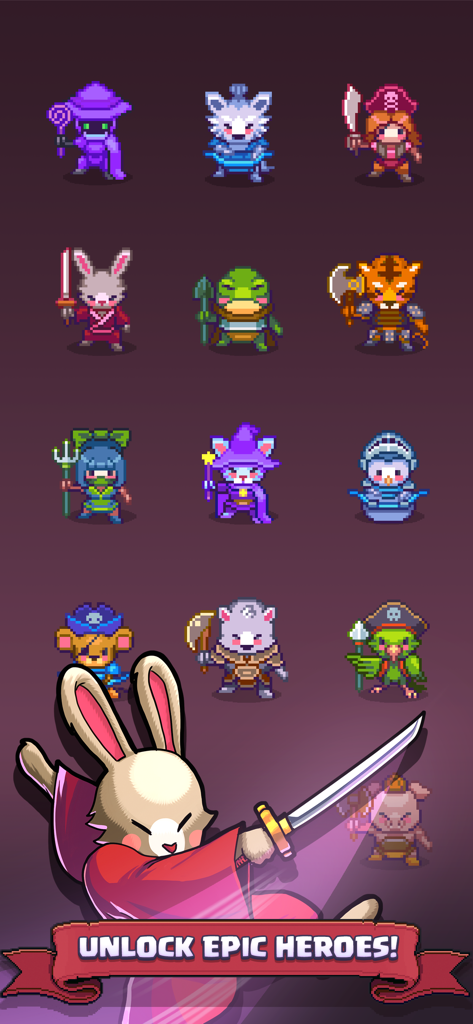 Match Land: Puzzle RPG - A collection of retro pixel art fantasy heroes to unlock in Match Land Puzzle RPG
