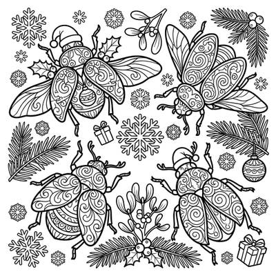 Discover the magic of the holidays with this unique adult coloring page featuring intricately detailed Christmas beetles. Immerse yourself in a world of festive patterns, perfect for unwinding during the busy season.