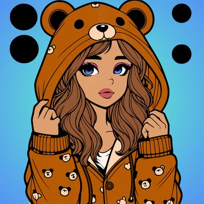 realistic girl in a animal pjs hoodie