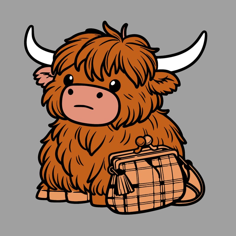 highland cow in a purse