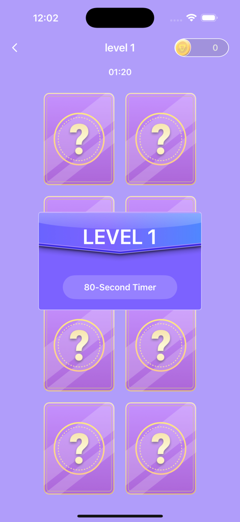 Yanidube - Yanidube app screenshot showing the level one card memory game with an 80 second timer