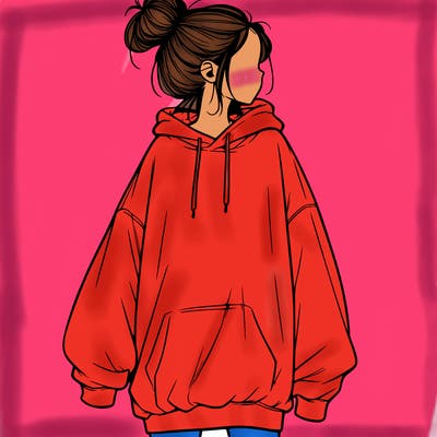 realistic girl with a oversized sweatshirt on and a bun