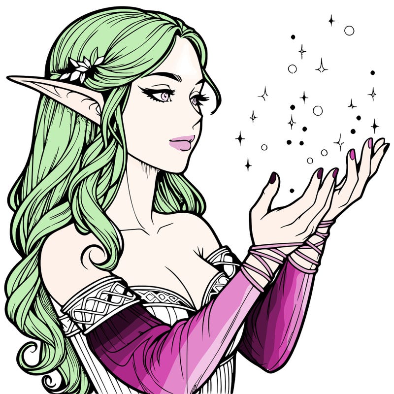 realistic elf girl doing magic