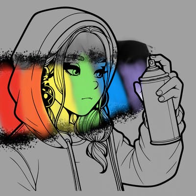 a realistic girl, spray painting