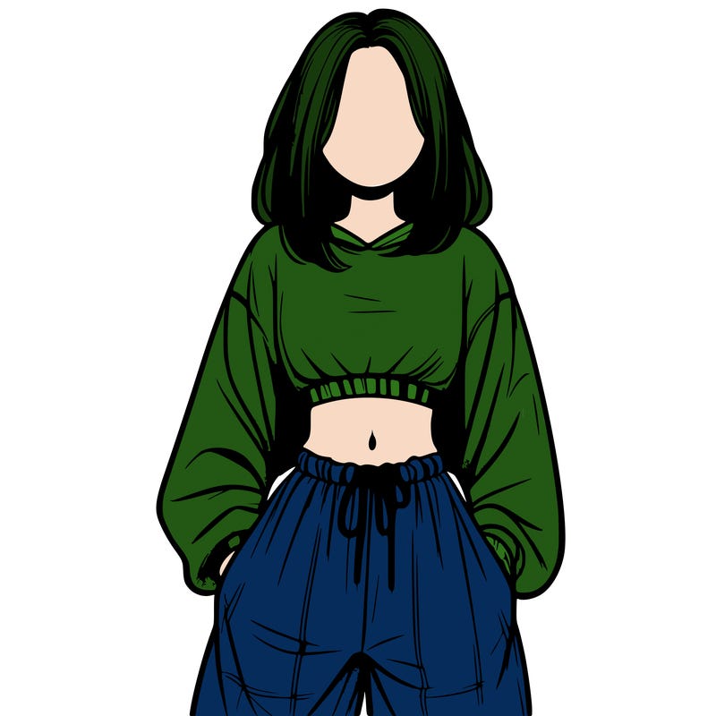 realistic girl faceless with baggy pants and a crop top