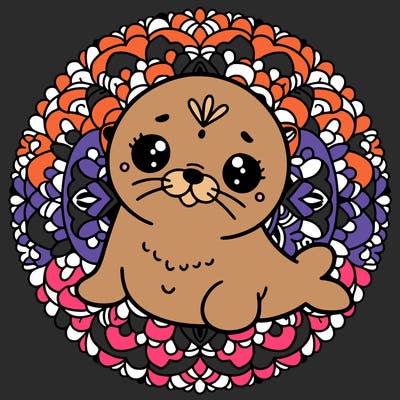 a cute baby seal mandala