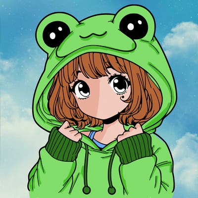 a cute teenage girl wearing a frog hoodie