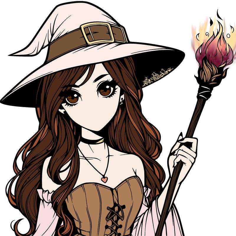 realistic witch girl with a wand and long hair