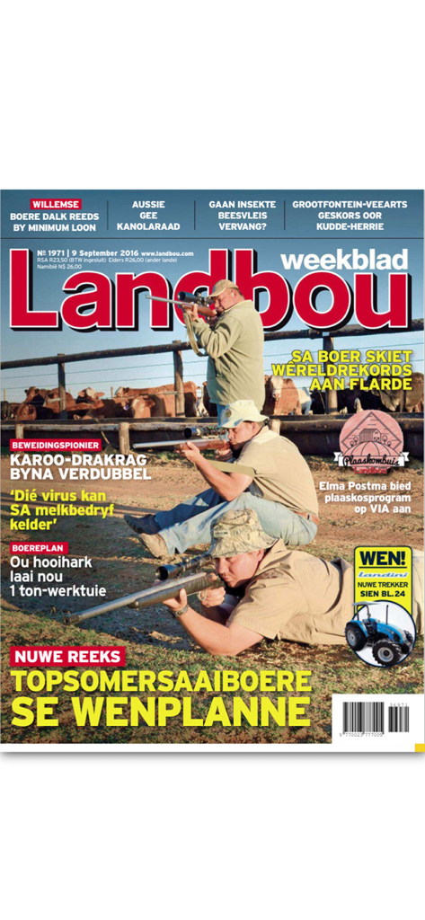 Cover of Landbouweekblad SA magazine featuring agricultural news and rural lifestyle content for South African farmers
