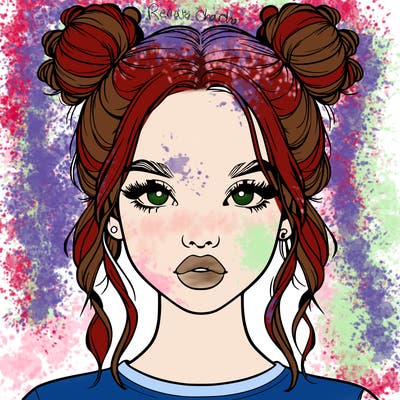realistic girl with two buns in hair and lips
