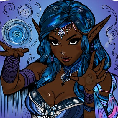 realistic scary beautiful elf sorceress casting spell