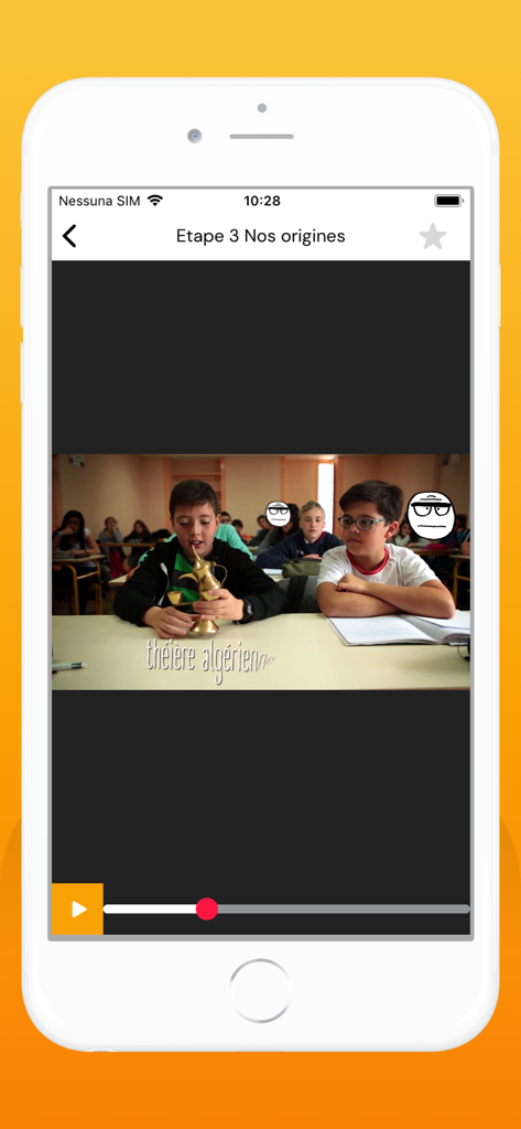 Videoplayer-Bildschirm in der MEDIA+-App, der ein Lehrvideo für ein Klassenzimmer zeigt