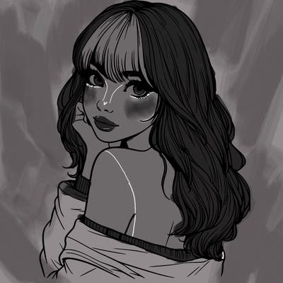 realistic girl with bangs looking over her shoulder